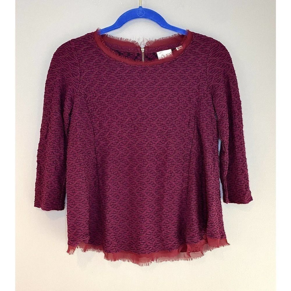 Anthropologie Postmark Burgundy Textured Knit Top